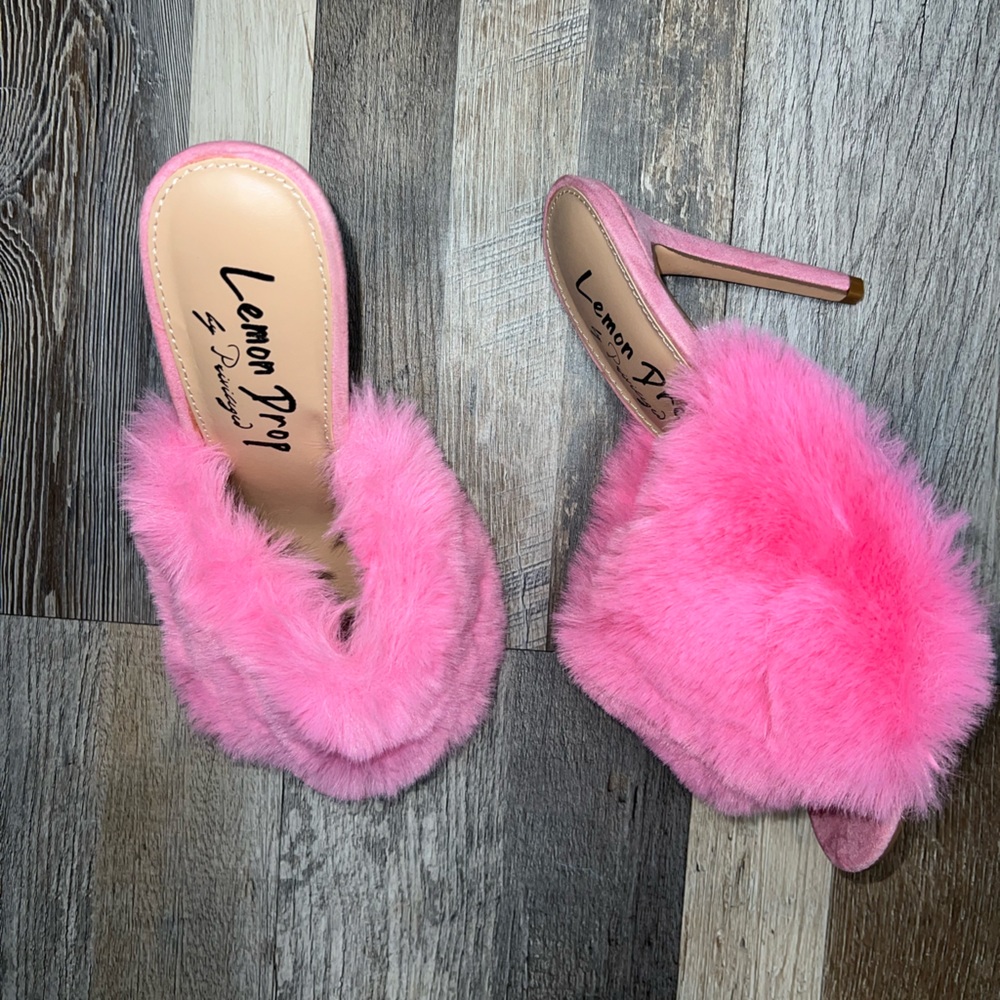 Pink furry heels